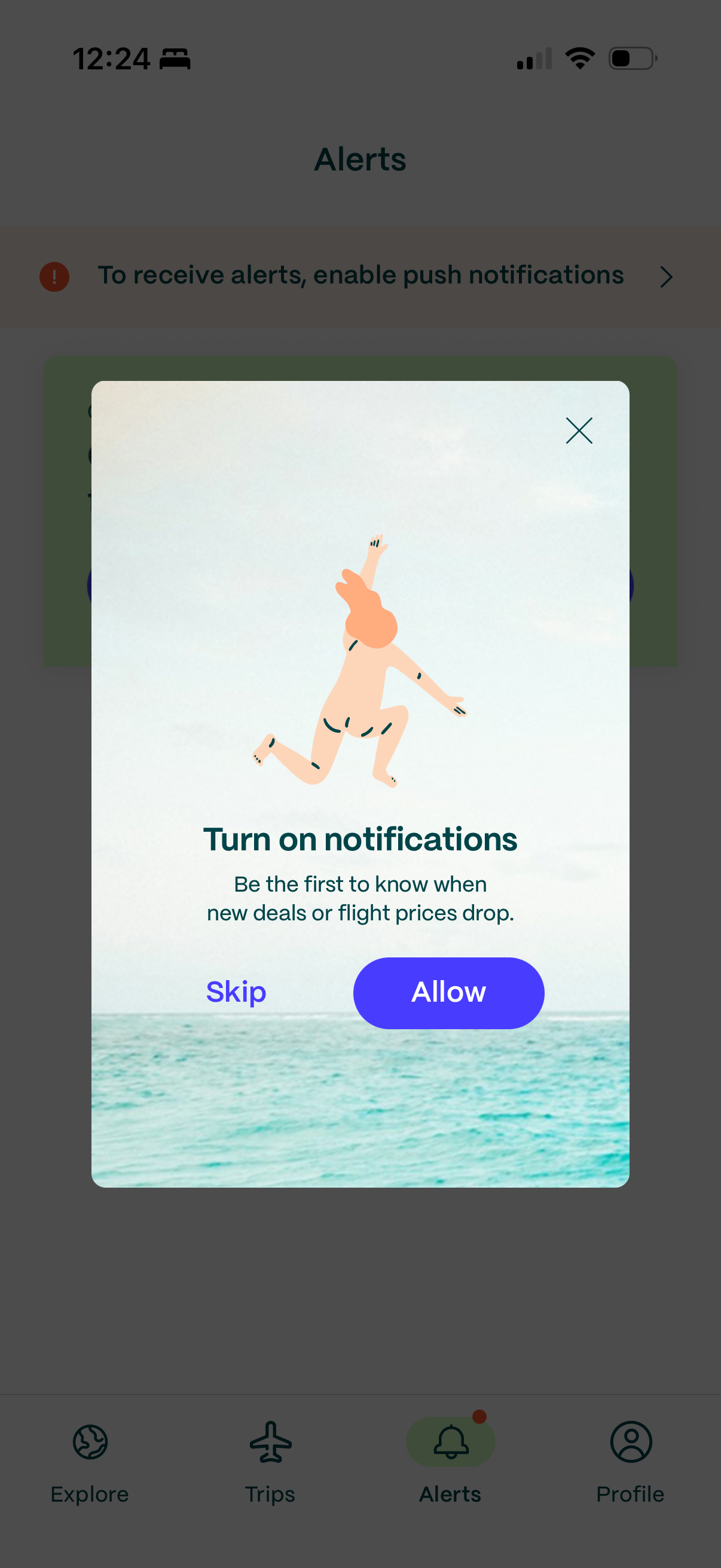 Push pre-permission modal — Turn on notifications