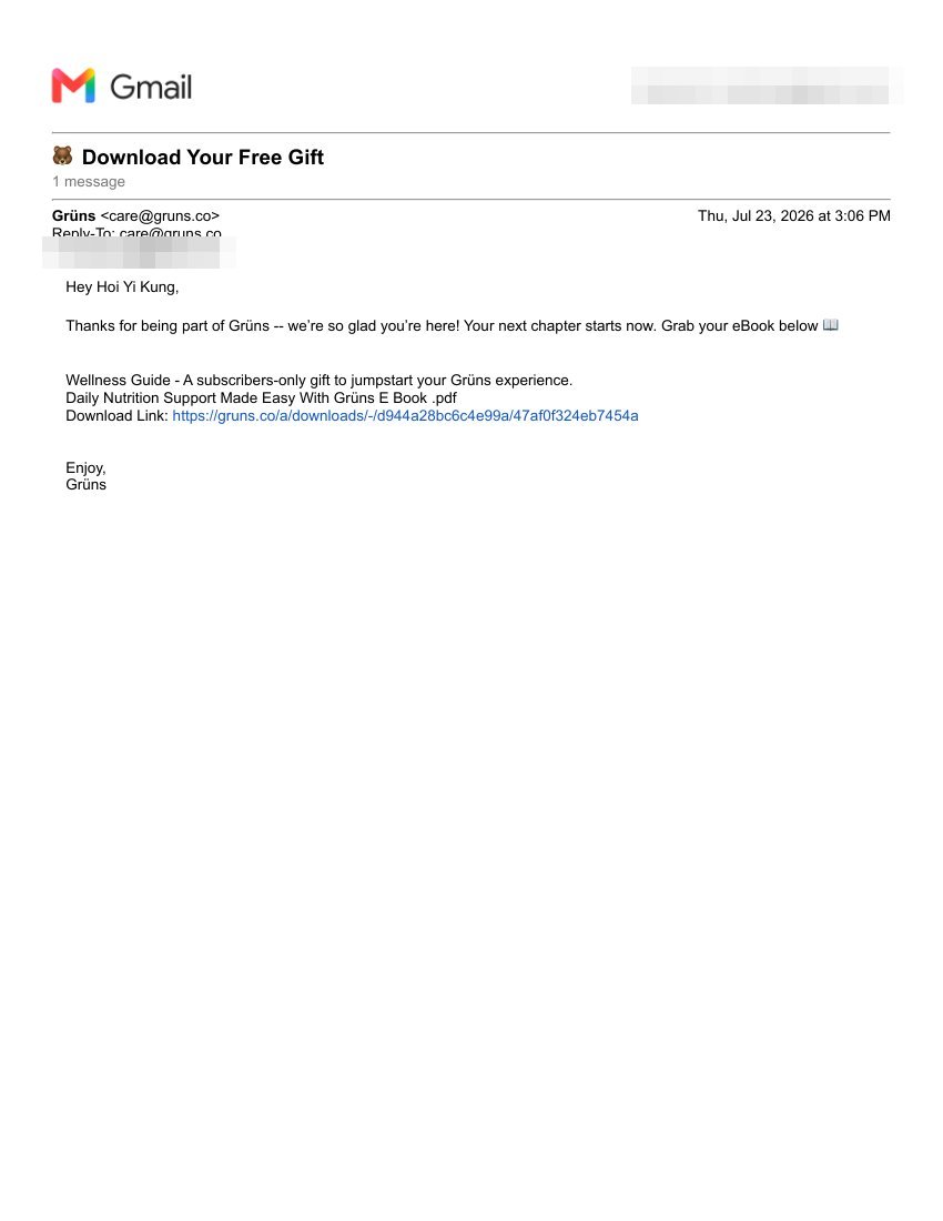 Ebook delivery email — completely unbranded plain text with raw download link