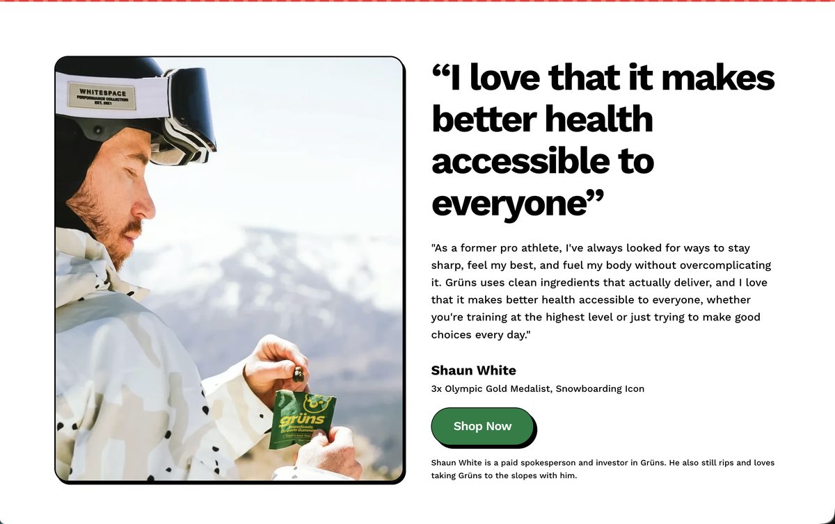 Shaun White endorsement section, buried at the bottom of the PDP