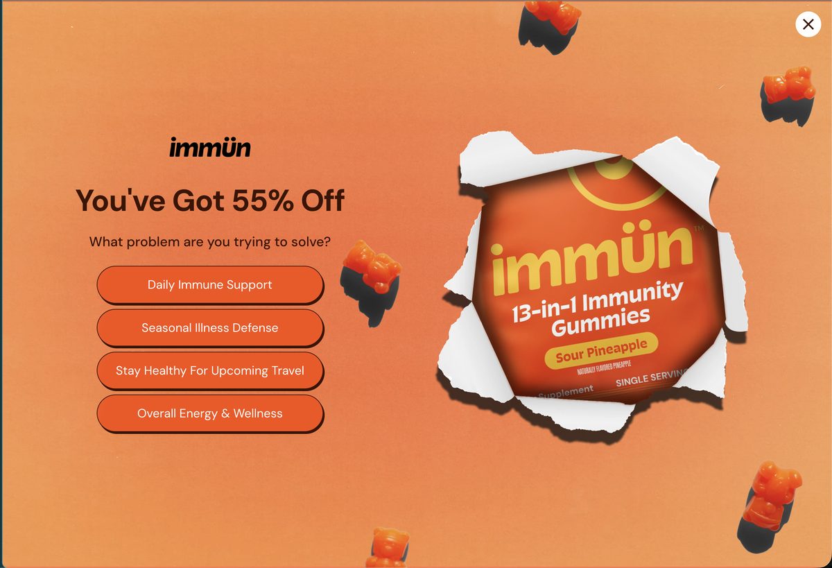 Immün pop-up quiz — 55% off with use-case options
