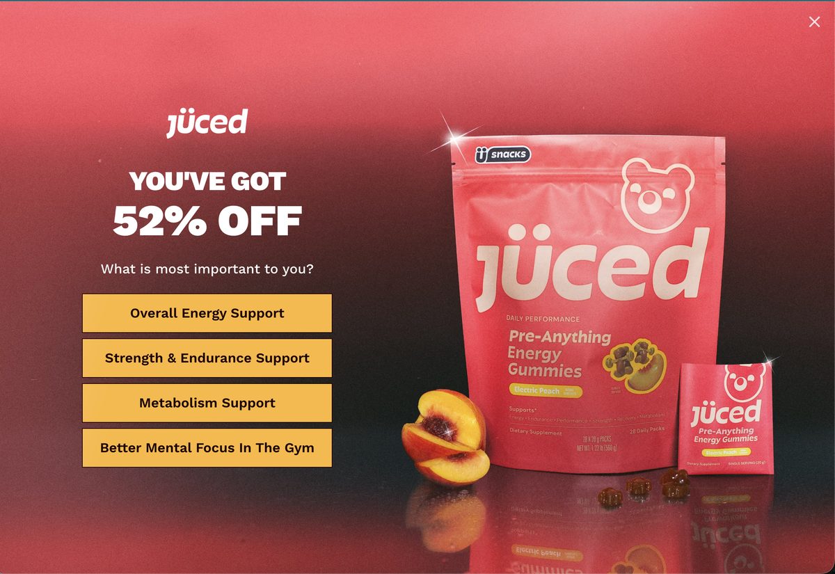 Jüced pop-up quiz — 52% off with gym-goal options