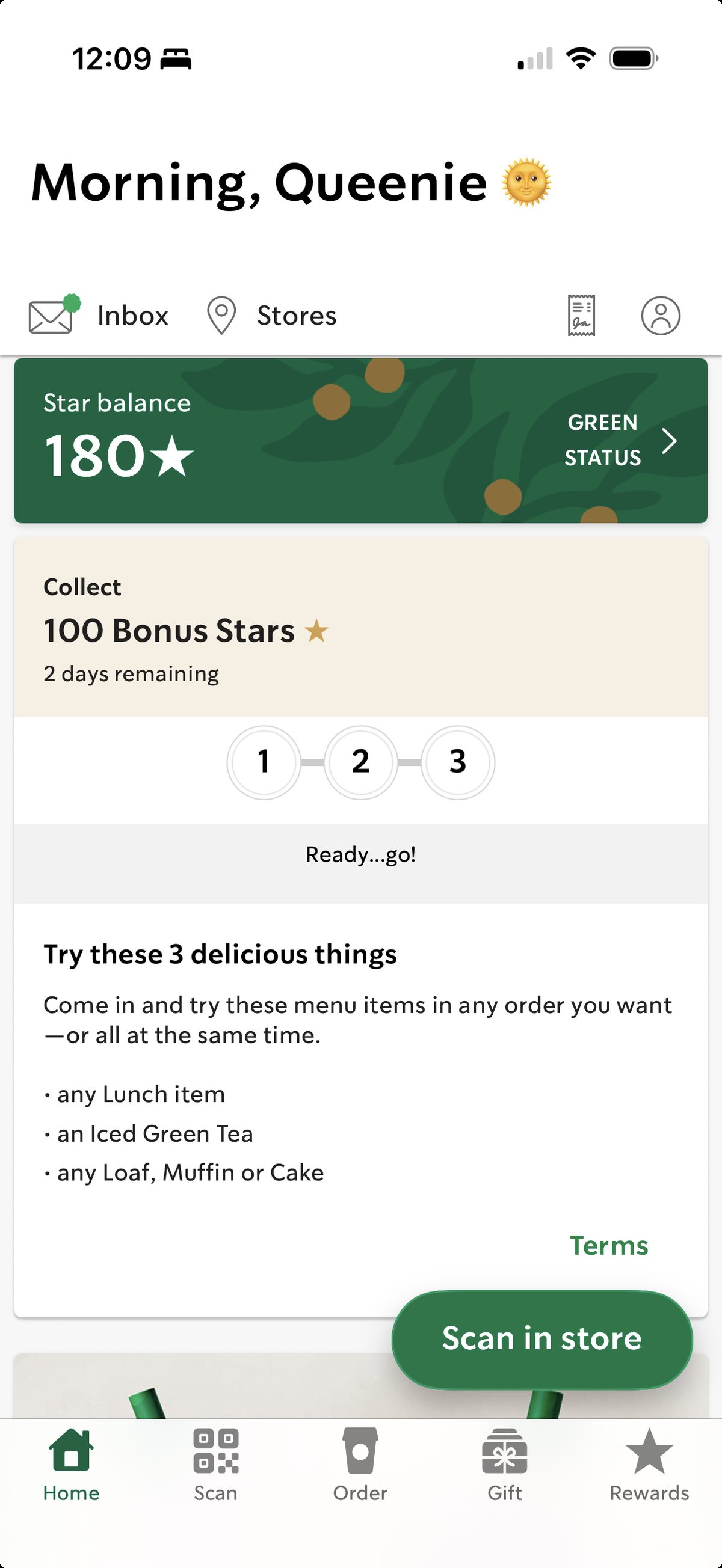 Starbucks Rewards — status tier with explicit reward ladder and time-boxed challenges