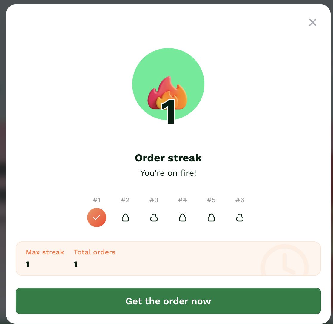 Order streak modal — locked milestones with no stated rewards
