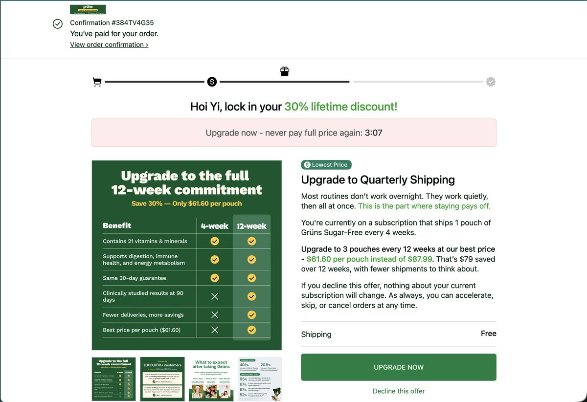 Post-purchase upsell 1 — lock in your 30% lifetime discount with 3:07 countdown