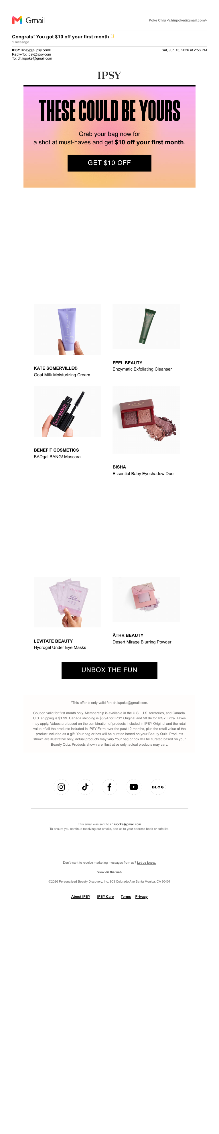 Day 1 email — Congrats! You got $10 off
