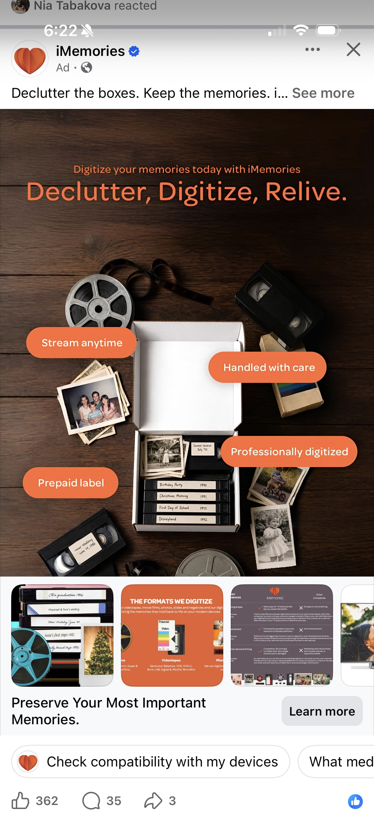 iMemories ad — Declutter, Digitize, Relive