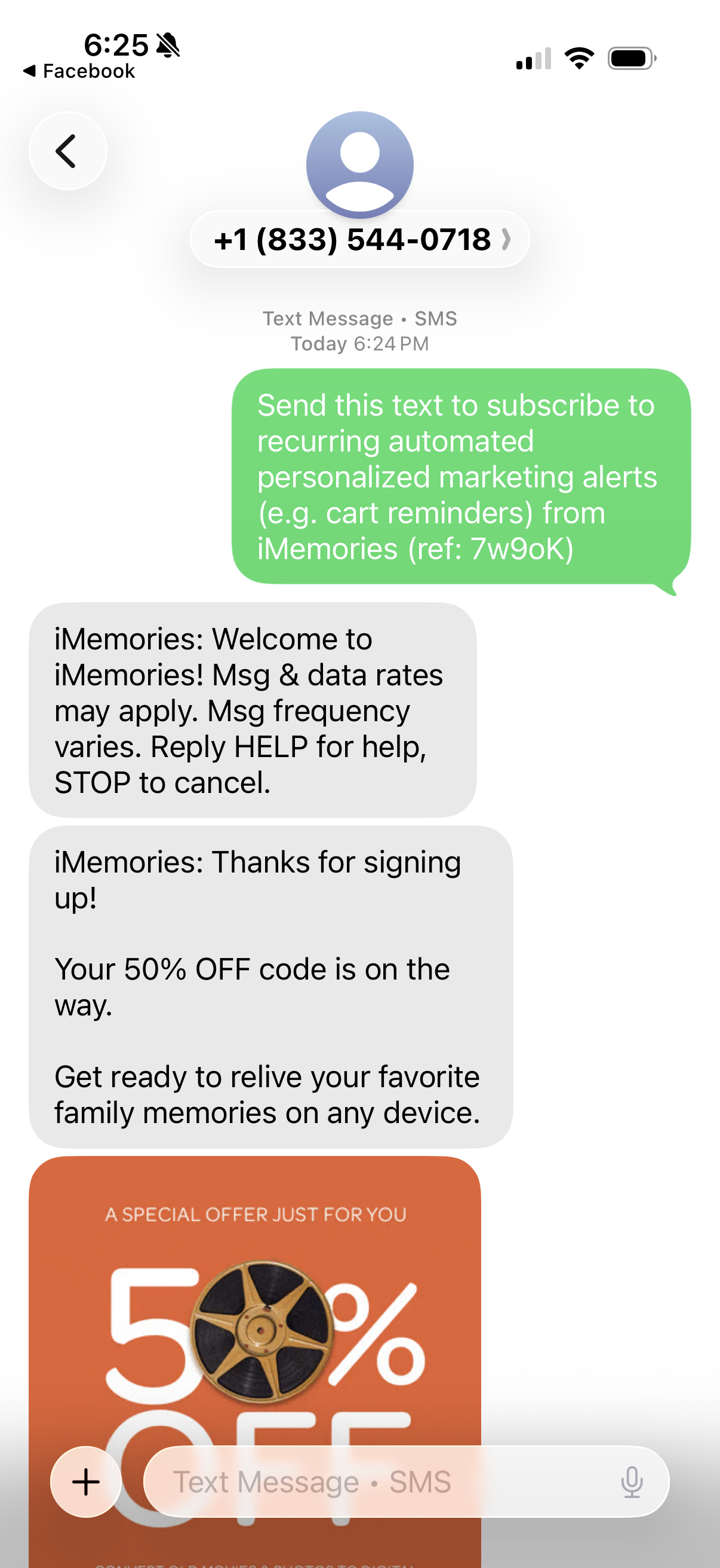 iMemories SMS flow delivering a working code